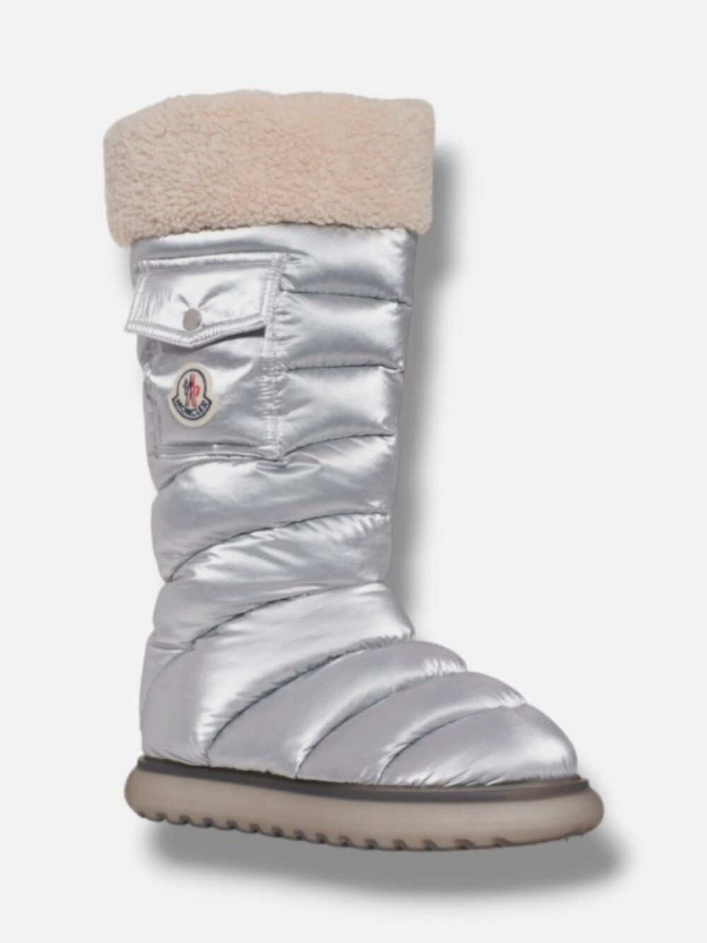 Moncler Women's Silver Gaia Pocket Puffer Snow Boot Shoes Size 9